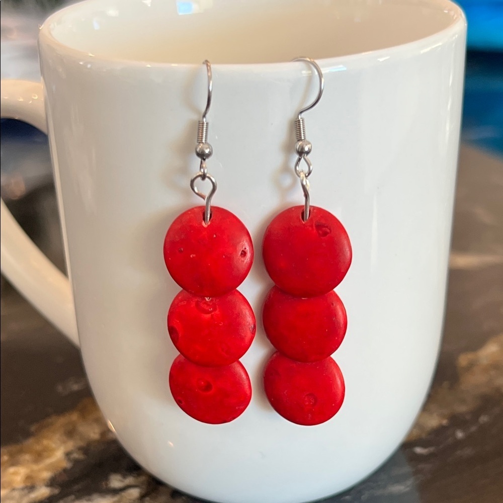 Artisan Bold Red Triple Disc Earrings